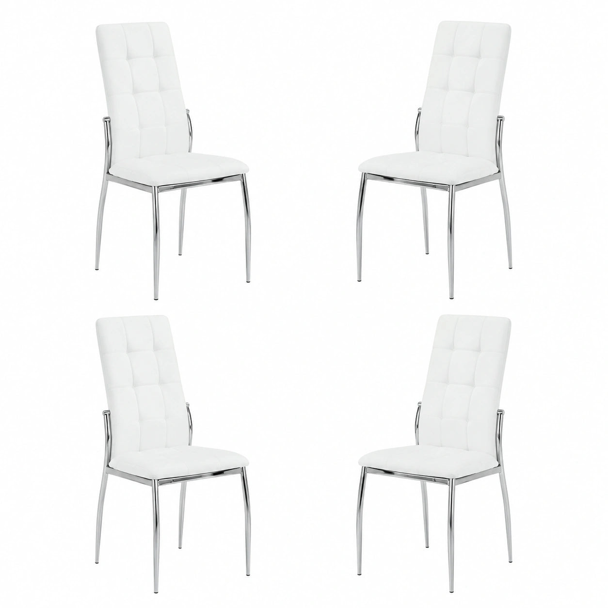 Set 4 Sedie Cami in Ecopelle Bianca e Metallo Cromato 46x54x101 cm