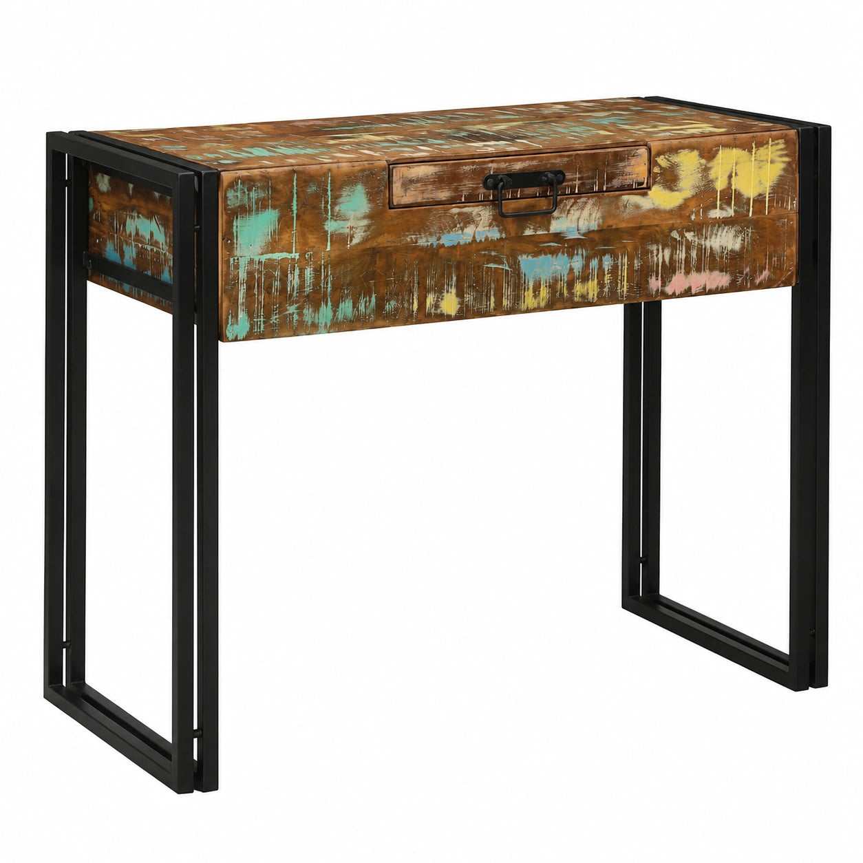 Scrivania industriale in legno di mango con cassetti, marrone, 90x50x75 cm