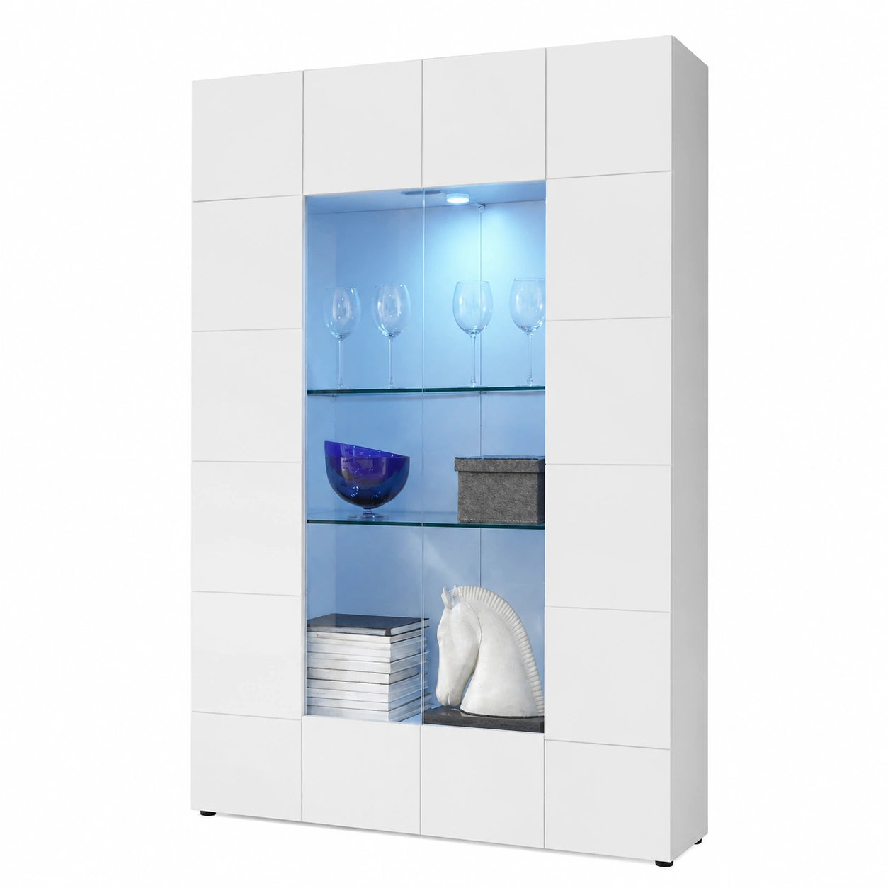 Vetrina Moderna Bianco Lucido con Ante e Cassetti Made in Italy - Credenza Dama per Soggiorno e Sala da Pranzo