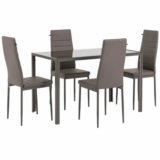 Set Pranzo con Tavolo Rettangolare Ettore e 4 Sedie Imbottite Lidia, Colore Tortora