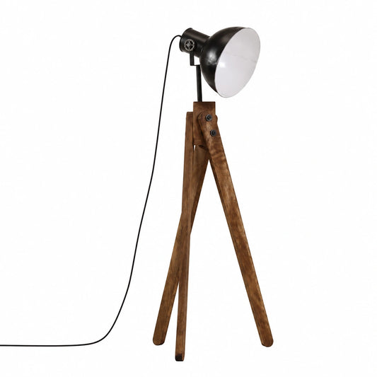 Lampada da terra industriale in legno di mango nero, 25W, E27, dimmerabile, 45x45x120 cm, per soggiorno e ufficio