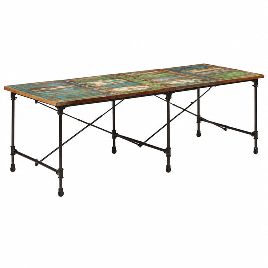 Tavolo da Pranzo in Legno Massello di Recupero con Struttura in Metallo, 220x90x77 cm, Stile Industriale