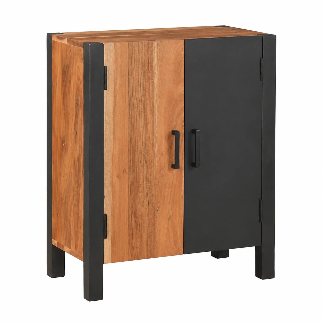 Credenza in legno di acacia con ante e gambe in ferro, design moderno