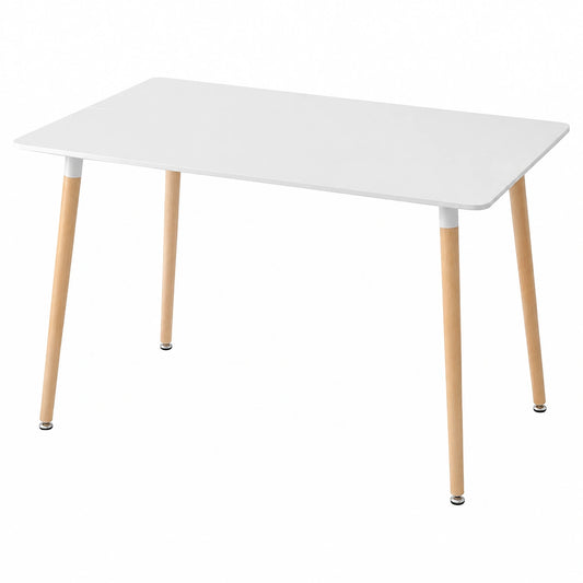 Tavolo da pranzo moderno con piano bianco e gambe in legno di faggio, 110 x 70 x 74 cm
