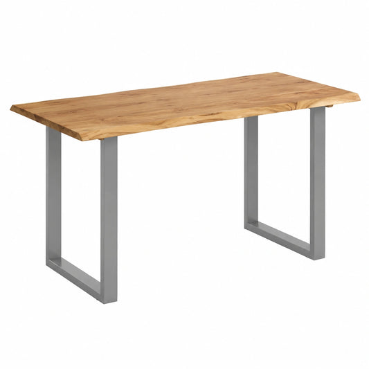 Tavolo da pranzo in acacia massiccia con gambe in acciaio, 118x58x76 cm