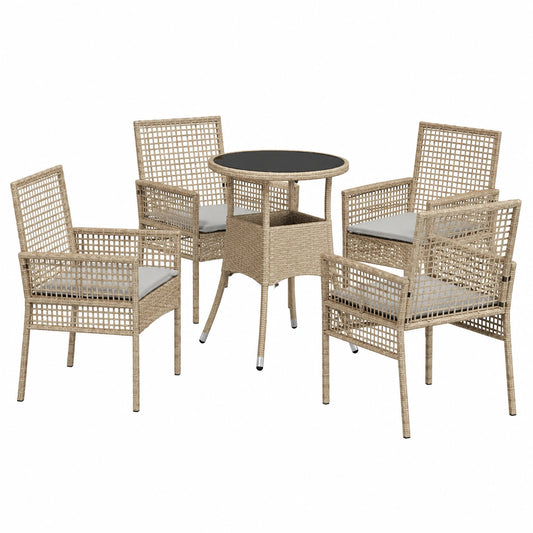Set da Pranzo da Giardino 5 Pezzi in Rattan Sintetico Beige per 4 Persone