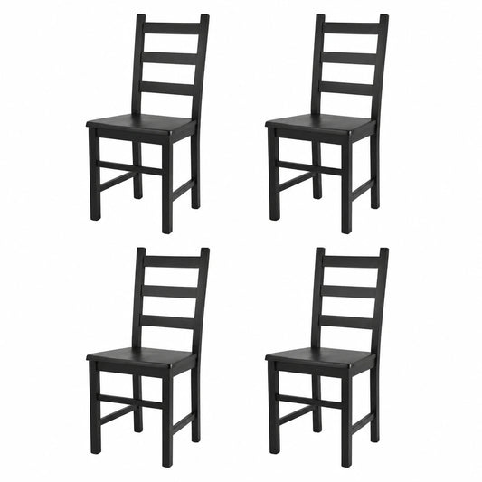 Set di 4 Sedie Rustica in Legno di Faggio Nero per Cucina e Sala