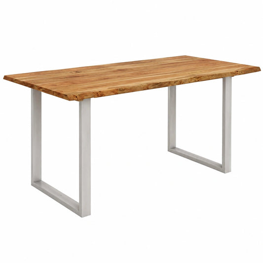 Tavolo da pranzo rustico in acacia e acciaio 154x80x76 cm, design industriale