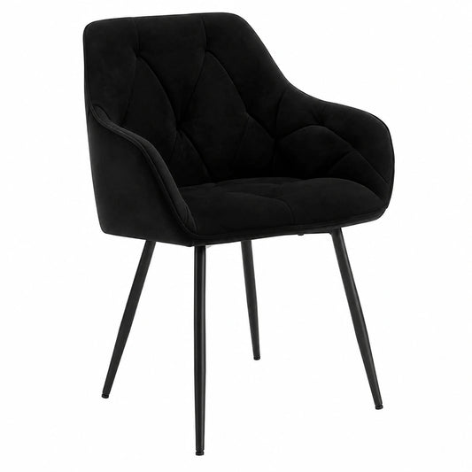 Sedie da Pranzo Moderne in Velluto con Braccioli, Set di 4, Ergonomiche con Gambe in Metallo, per Ufficio e Bar, Nero
