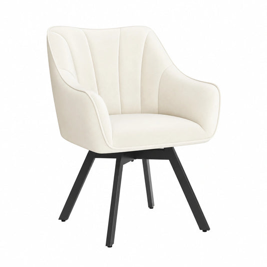 Set di 2 Sedie da Pranzo in Velluto con Braccioli e Gambe in Metallo, Beige