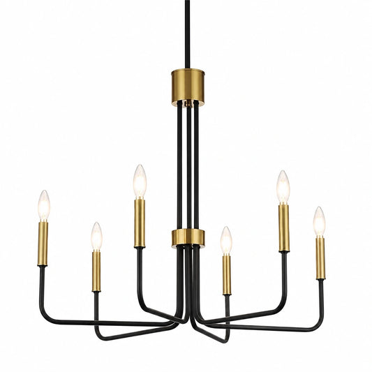 Lampadario Vintage in Ottone Nero e Oro a 6 Luci, Ø71cm, Altezza Regolabile, per Sala da Pranzo, Cucina, Soggiorno e Camera da Letto, Attacco E14 (Lampadine Escluse)