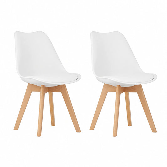 Set di 2 Sedie da Cucina Moderne Bianche con Gambe in Faggio e Rivestimento Sintetico