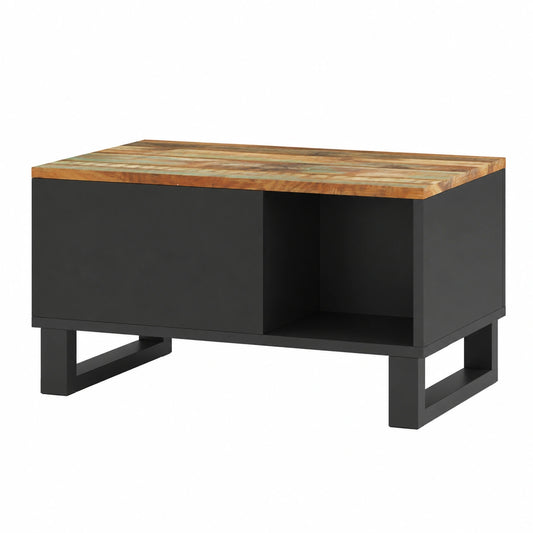 Tavolino da Salotto Industriale in Legno Recuperato 60x50x35 cm con Mensola