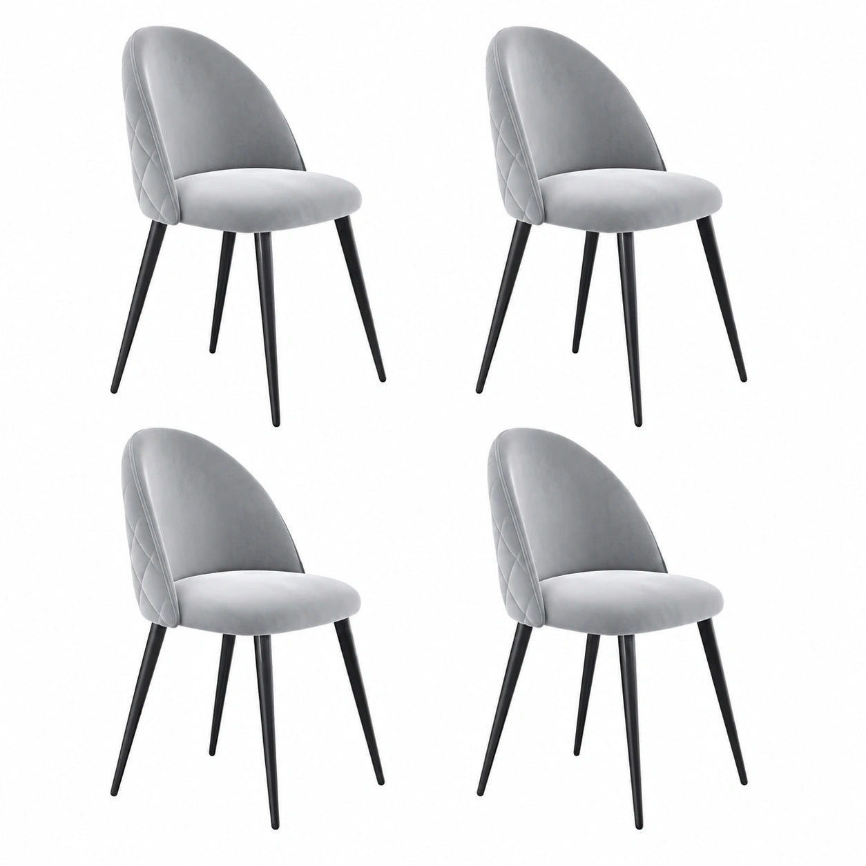 Set di 4 Sedie in Velluto Grigio Chiaro con Gambe in Metallo Regolabili per Sala da Pranzo e Soggiorno