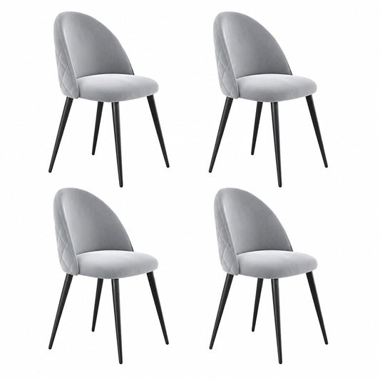 Set di 4 Sedie in Velluto Grigio Chiaro con Gambe in Metallo Regolabili per Sala da Pranzo e Soggiorno