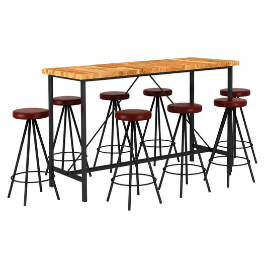 Set bar in legno e pelle con 8 sgabelli, stile industriale, per interni ed esterni
