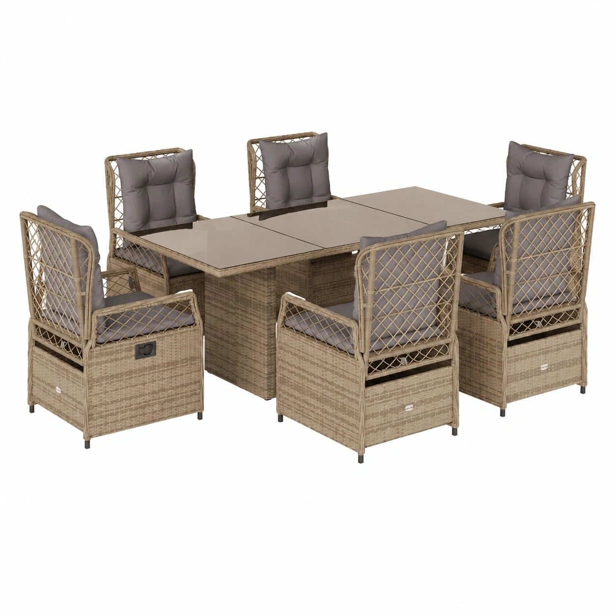 Set da Pranzo da Giardino in Polyrattan con 6 Sedie e Cuscini Beige