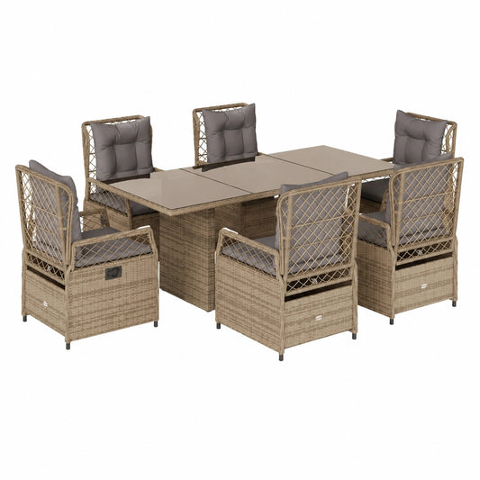 Set da Pranzo da Giardino in Polyrattan con 6 Sedie e Cuscini Beige