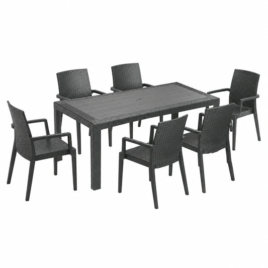 Set da Giardino in Rattan con Tavolo e 6 Sedie Dafne Antracite