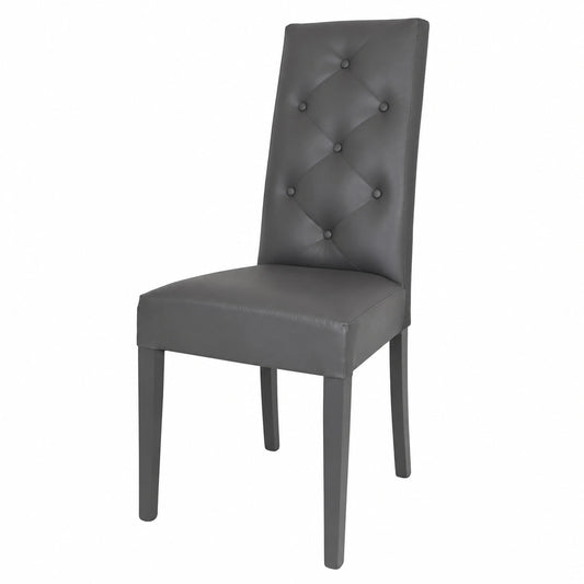 Set di 4 Sedie Chantal Tommychairs in Legno di Faggio e Pelle Artificiale Grigio Scuro