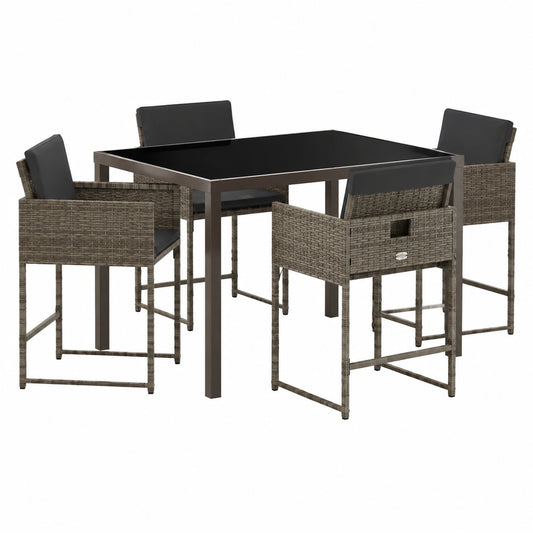 Set Pranzo Giardino 5 Pezzi in Rattan Sintetico per Esterni