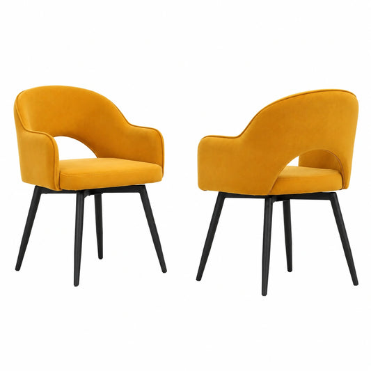 Set di 2 Sedie da Pranzo in Velluto con Gambe Metallo Gialle, Design Moderno